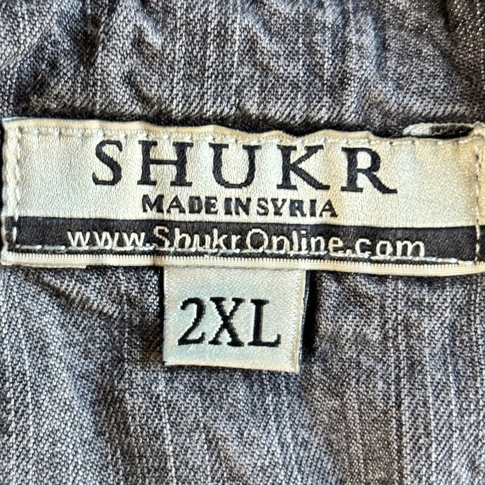 SHUKR Gray Denim Tunic Dress 2XL Mandarin Collar Button Front Modest Lagenlook - Picture 2 of 9